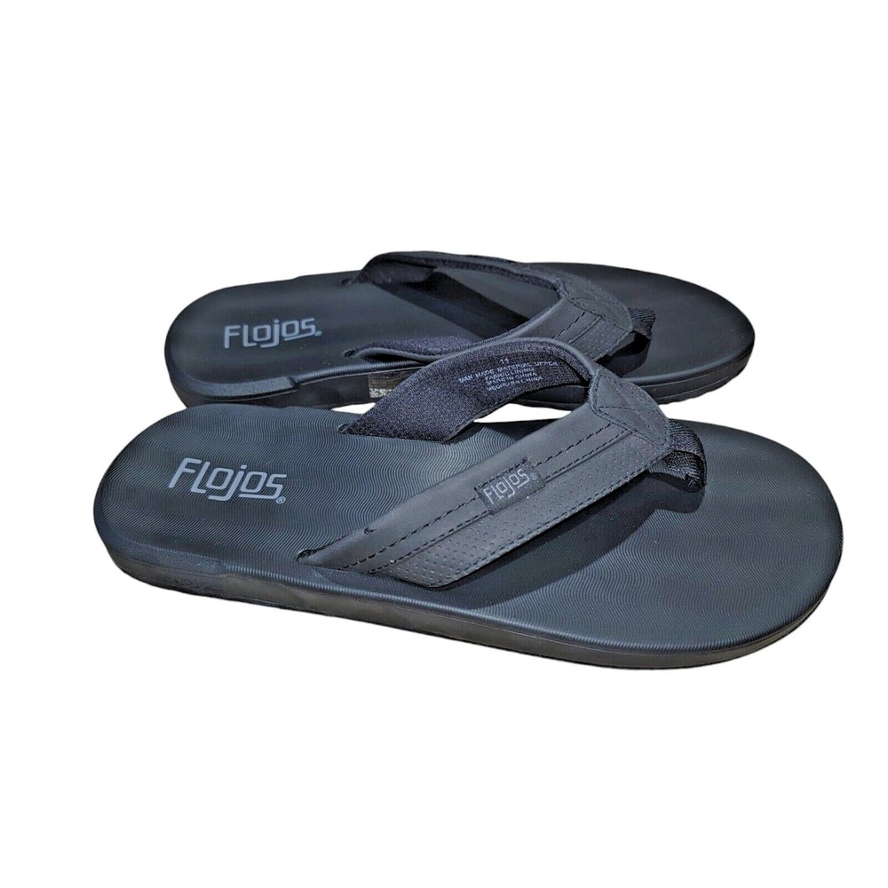 Flojos Levee Men's Flat Sandal Flip Flops Black Fabric Thongs Size 11